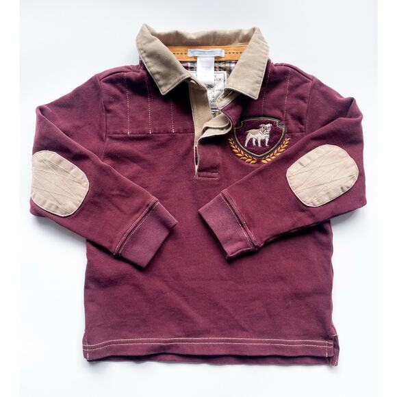 Toddler Boy's Janie & Jack Maroon Rugby Polo Shirt Elbow Patches Size 3T - Picture 1 of 5